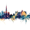 Dubai Skyline Blue & Bronze Mural Wallpaper - pure wallpaper artwork