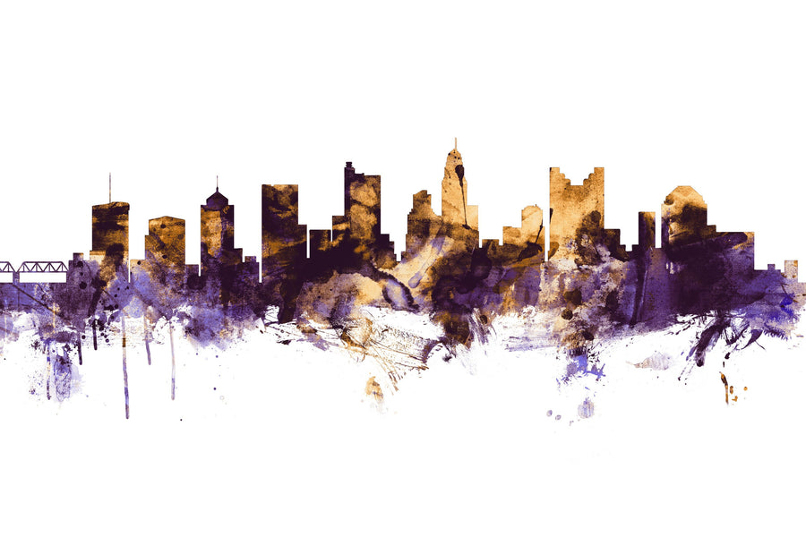 Columbus Ohio Skyline Purple & Gold Mural Wallpaper