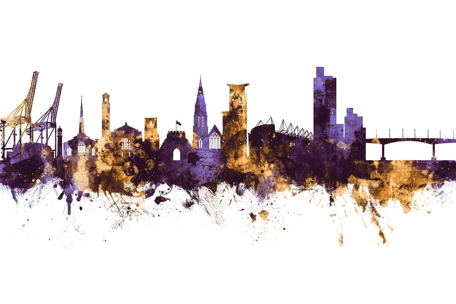 Southampton England Skyline Purple & Gold Mural Wallpaper