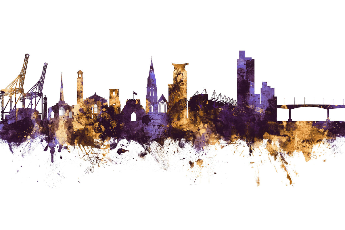 Southampton England Skyline Purple & Gold Mural Wallpaper - pure wallpaper artwork