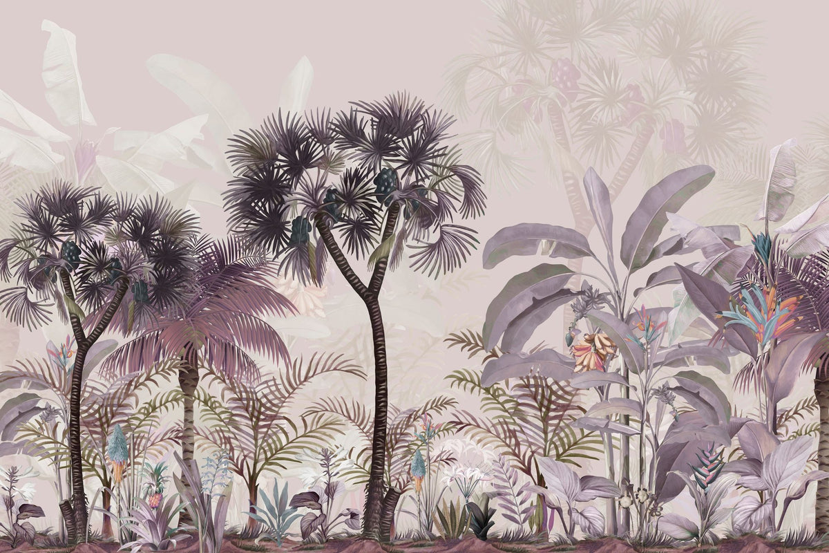 Tropical Forest Strolls Light Purple Mural Wallpaper - pure wallpaper artwork