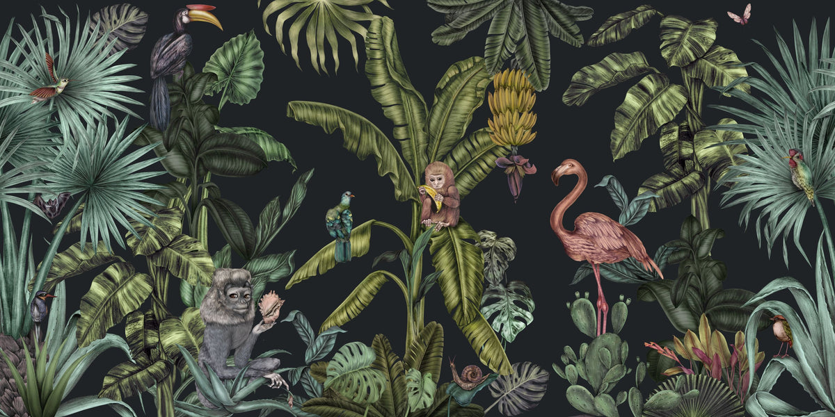 Monkeys with Birds, Dark Mural Wallpaper - pure wallpaper artwork