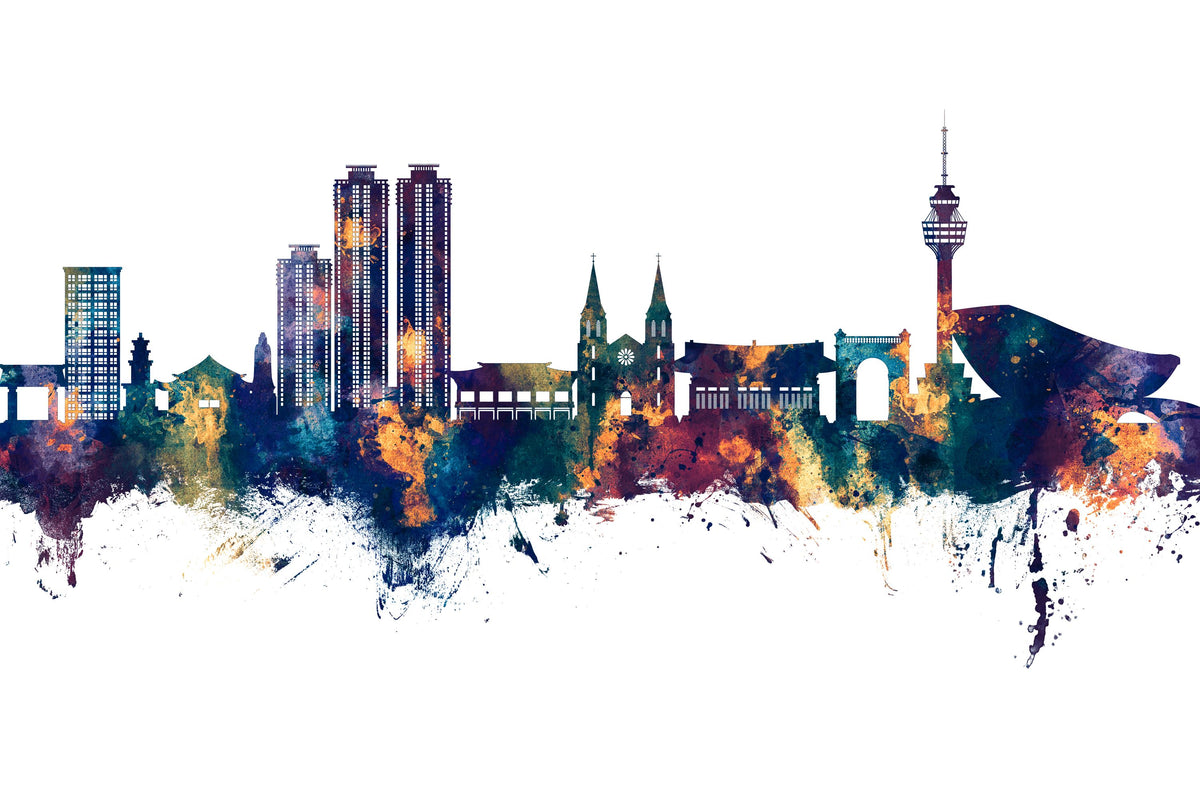 Daegu South Korea Skyline Blue & Bronze Mural Wallpaper - pure wallpaper artwork