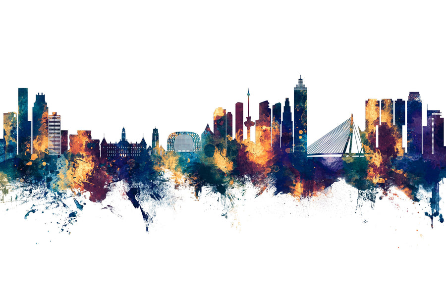 Rotterdam the Netherands Skyline Blue & Bronze Mural Wallpaper