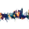 Rotterdam the Netherands Skyline Blue & Bronze Mural Wallpaper - pure wallpaper artwork