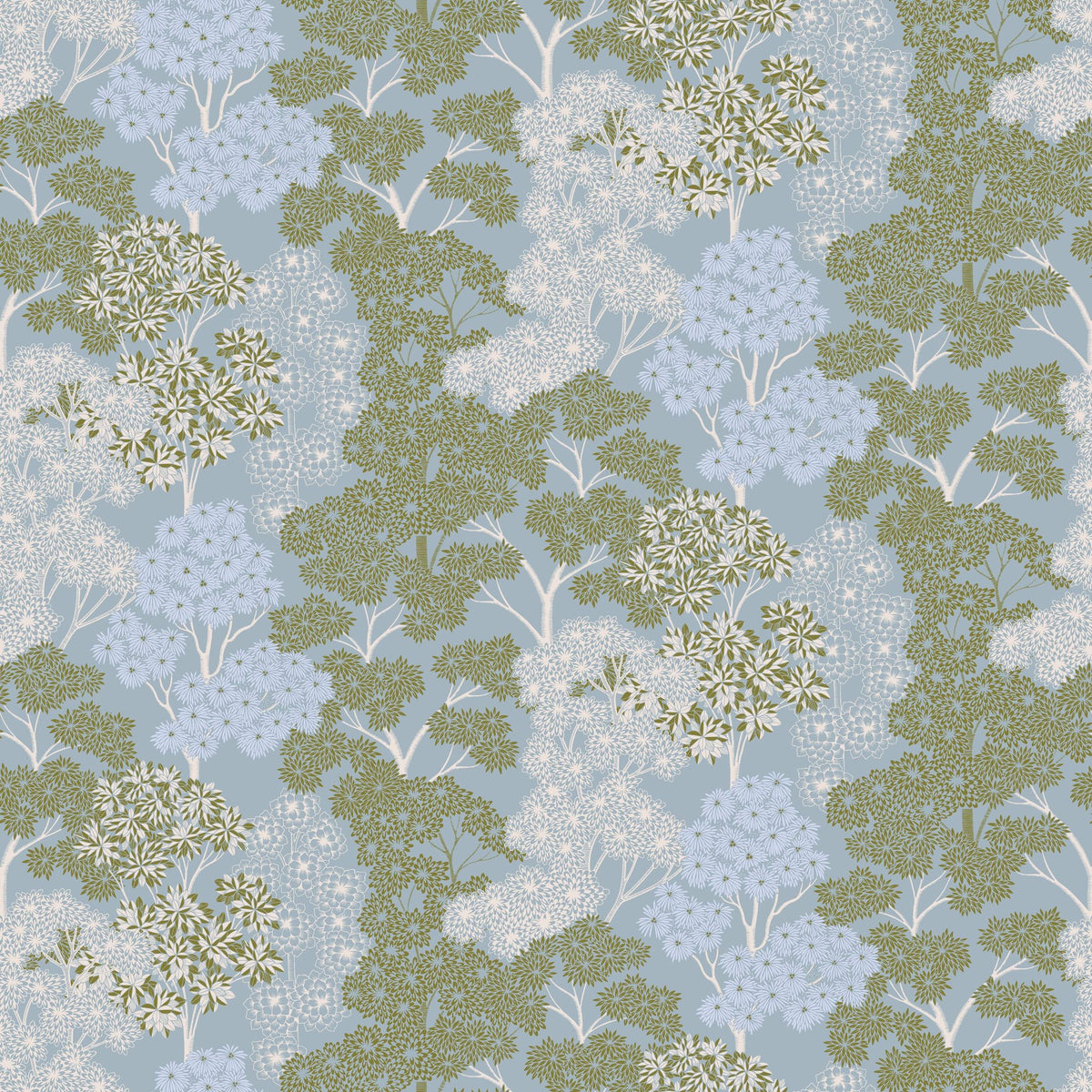 Overleaf Woodland Pattern, French Blue Mural Wallpaper - pure wallpaper artwork