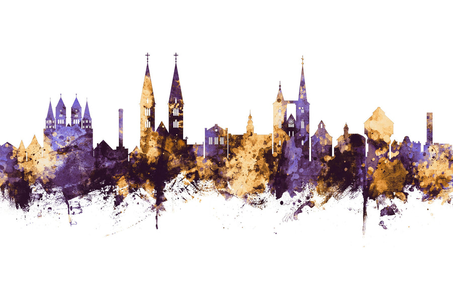 Halberstadt Germany Skyline Purple & Gold Mural Wallpaper