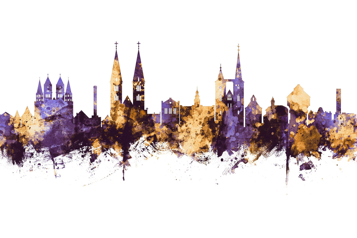 Halberstadt Germany Skyline Purple & Gold Mural Wallpaper - pure wallpaper artwork
