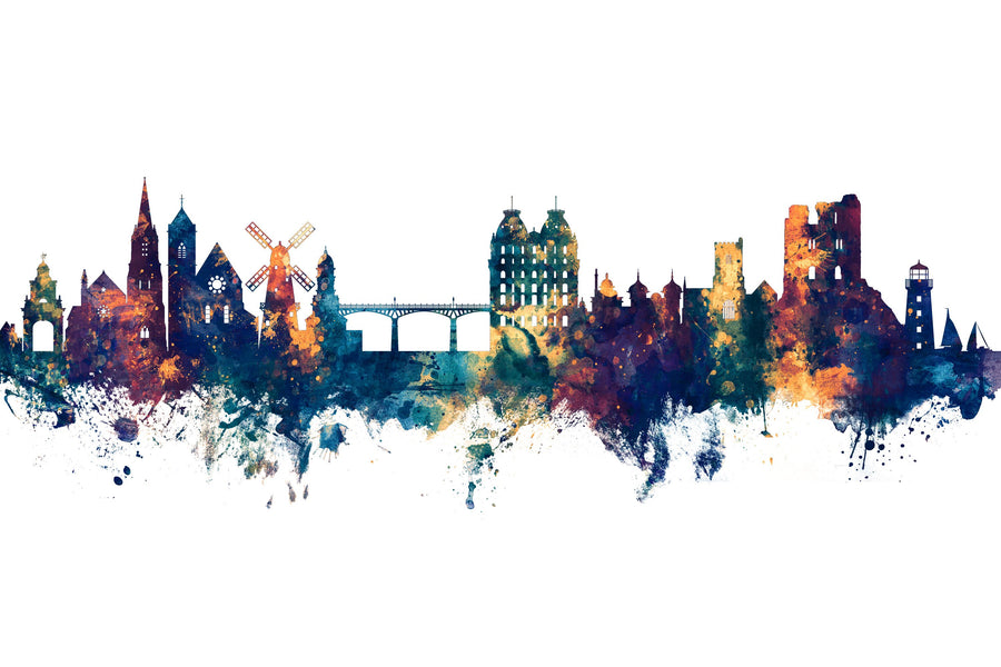 Scarborough England Skyline Blue & Bronze Mural Wallpaper