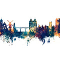 Scarborough England Skyline Blue & Bronze Mural Wallpaper - pure wallpaper artwork