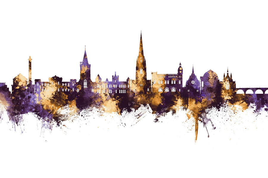 Perth Scotland Skyline Purple & Gold Mural Wallpaper
