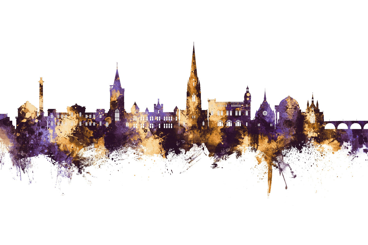 Perth Scotland Skyline Purple & Gold Mural Wallpaper - pure wallpaper artwork