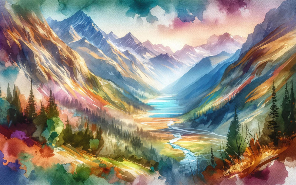Colorful Mountain Valley Landscape Mural Wallpaper - pure wallpaper artwork