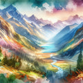 Colorful Mountain Valley Landscape Mural Wallpaper - pure wallpaper artwork