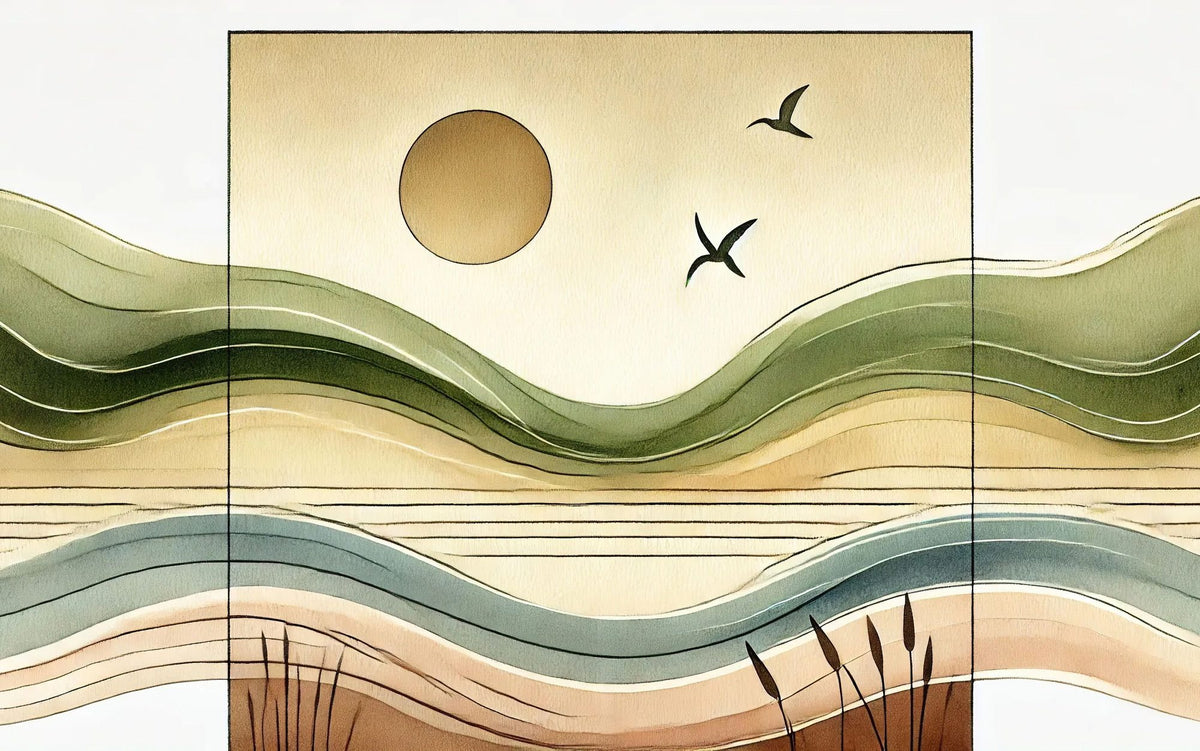 Serenity Sunset View in Art Deco Mural Wallpaper - pure wallpaper artwork