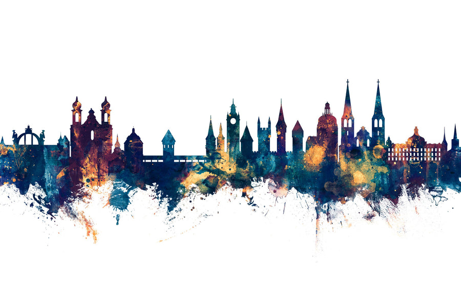 Lucerne Switzerland Luzern Skyline Blue & Bronze Mural Wallpaper