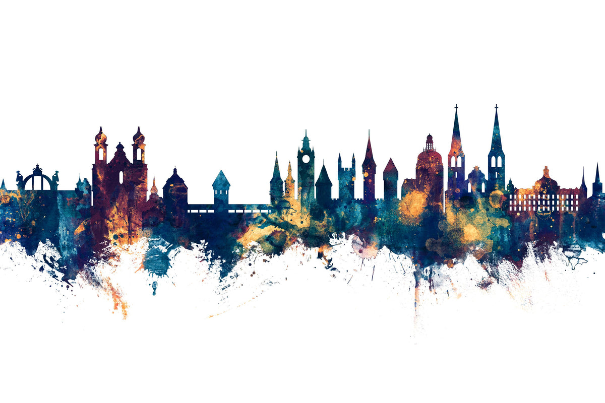 Lucerne Switzerland Luzern Skyline Blue & Bronze Mural Wallpaper - pure wallpaper artwork