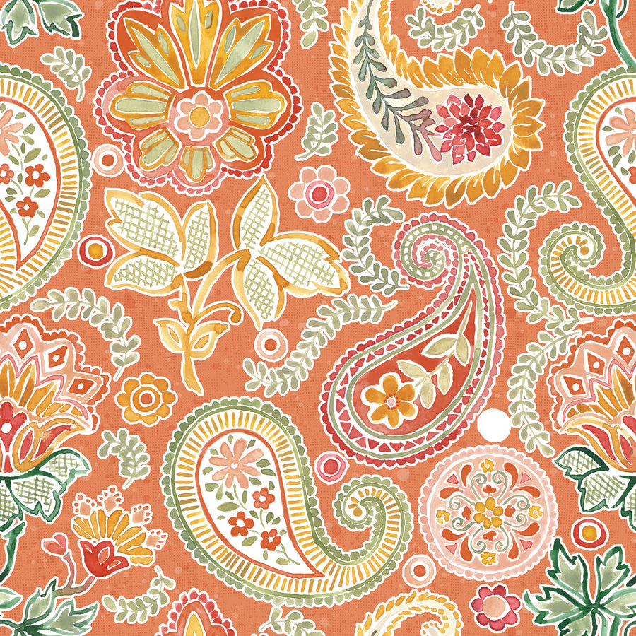 Harvest Paisley Mini Orange Mural Wallpaper