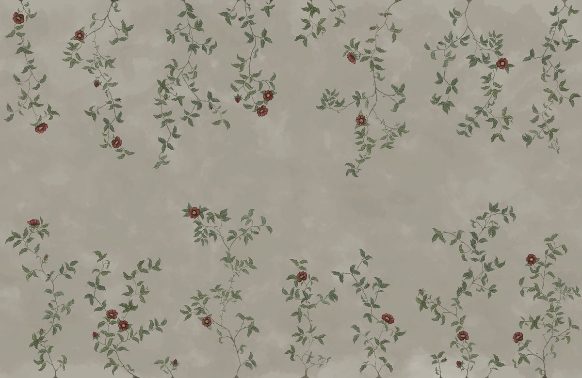 Rambling Rose, Garnet on Greige Mural Wallpaper - pure wallpaper artwork