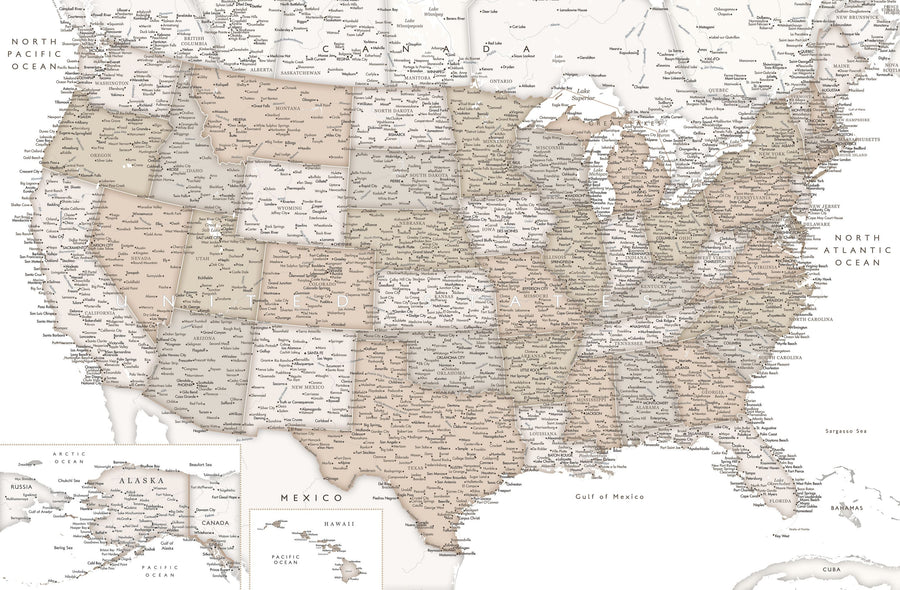 US Map Detailed - Loui Mural Wallpaper