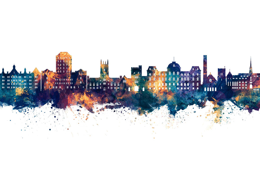 Poughkeepsie New York Skyline Blue & Bronze Mural Wallpaper