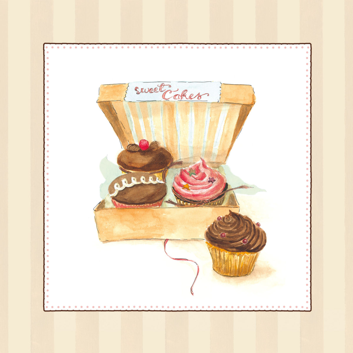 Cupcake Quartet on Stripes Mural Wallpaper - pure wallpaper artwork