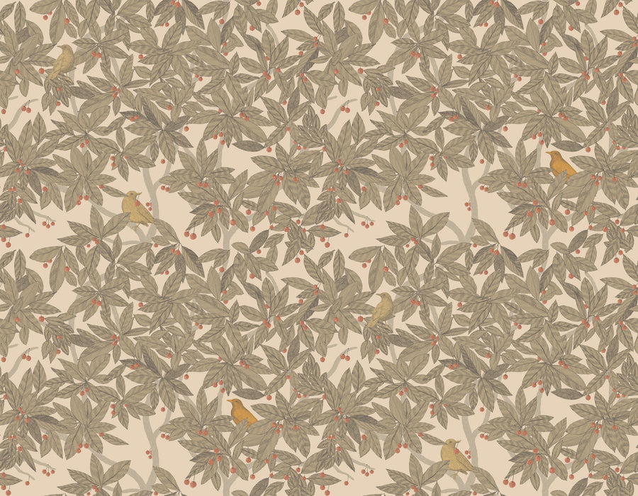 Cherry Tree Birds, Green Mural Wallpaper