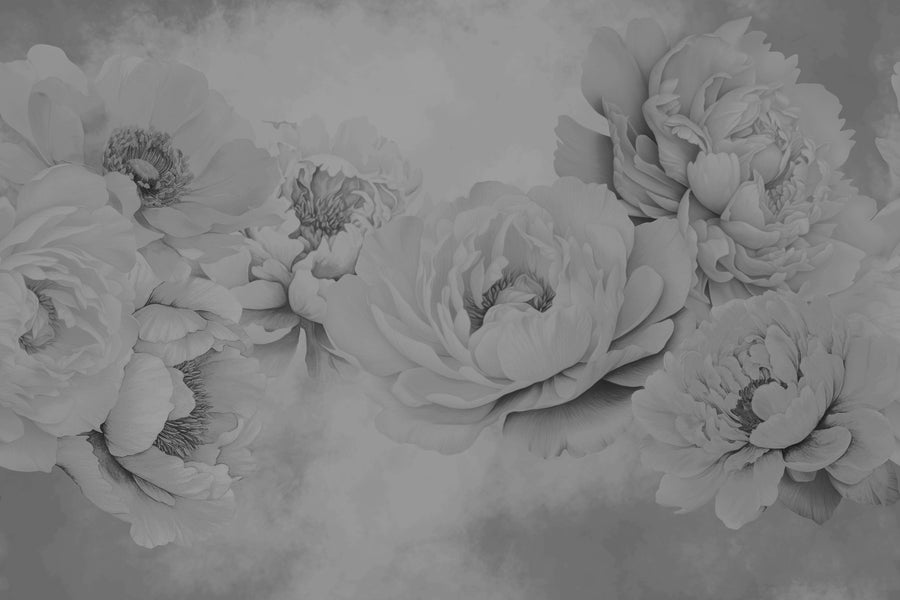 Transcendent Peony, Graphite Mural Wallpaper