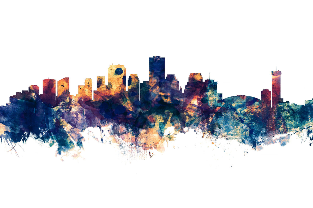 New Orleans Louisiana Skyline Blue & Bronze Mural Wallpaper - pure wallpaper artwork