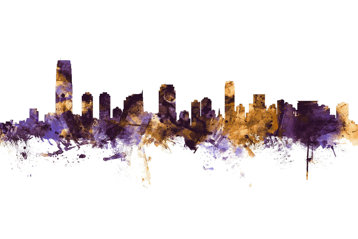 Jersey City New York Skyline Purple & Gold Mural Wallpaper - pure wallpaper artwork