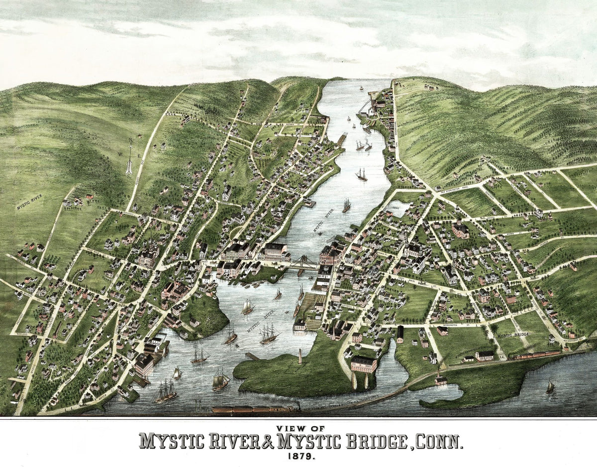 Old View of Mystic River, Connecticut, 1879 Mural Wallpaper - pure wallpaper artwork