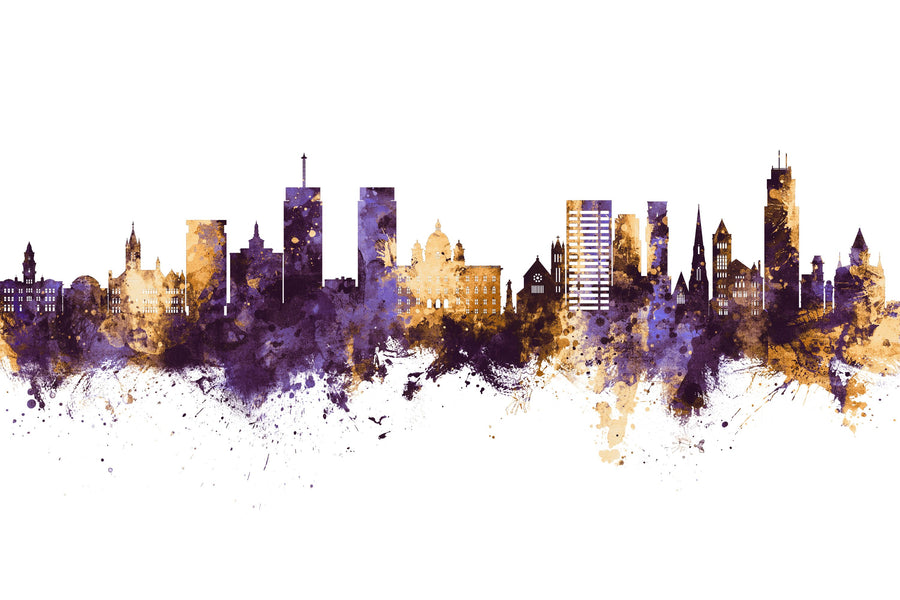 Syracuse New York Skyline Purple & Gold Mural Wallpaper
