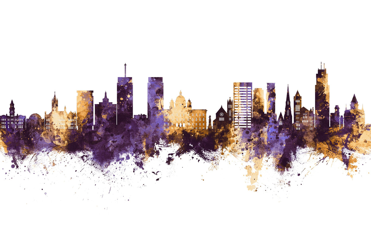 Syracuse New York Skyline Purple & Gold Mural Wallpaper - pure wallpaper artwork