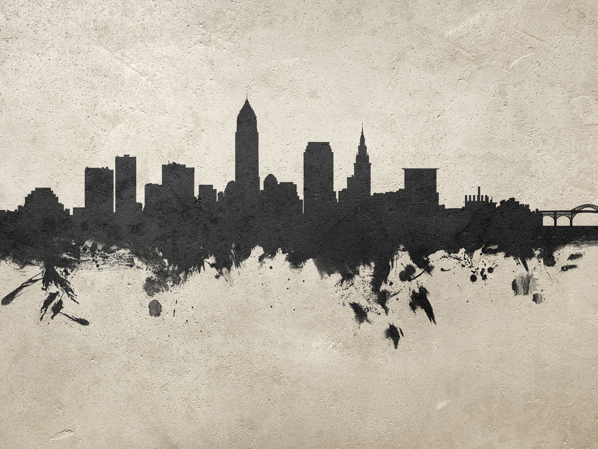 Cleveland Ohio Skyline Concrete Mural Wallpaper - pure wallpaper artwork