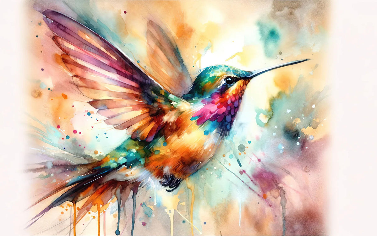 Iridescent Hummingbird Mid Flight Mural Wallpaper - pure wallpaper artwork