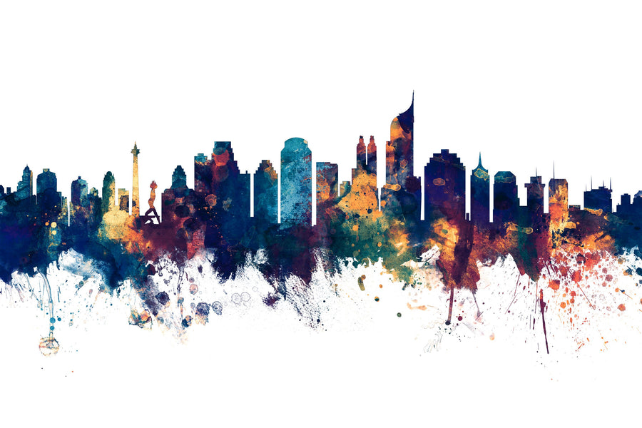 Jakarta Skyline Indonesia Blue & Bronze Mural Wallpaper
