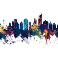Jakarta Skyline Indonesia Blue & Bronze Mural Wallpaper - pure wallpaper artwork