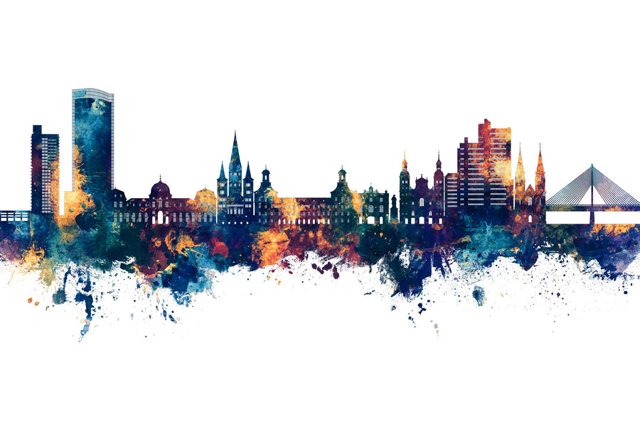 Bonn Skyline Blue & Bronze Mural Wallpaper