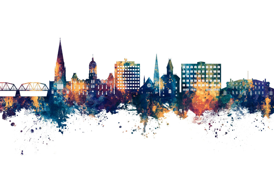 Fredericton Canada Skyline Blue & Bronze Mural Wallpaper