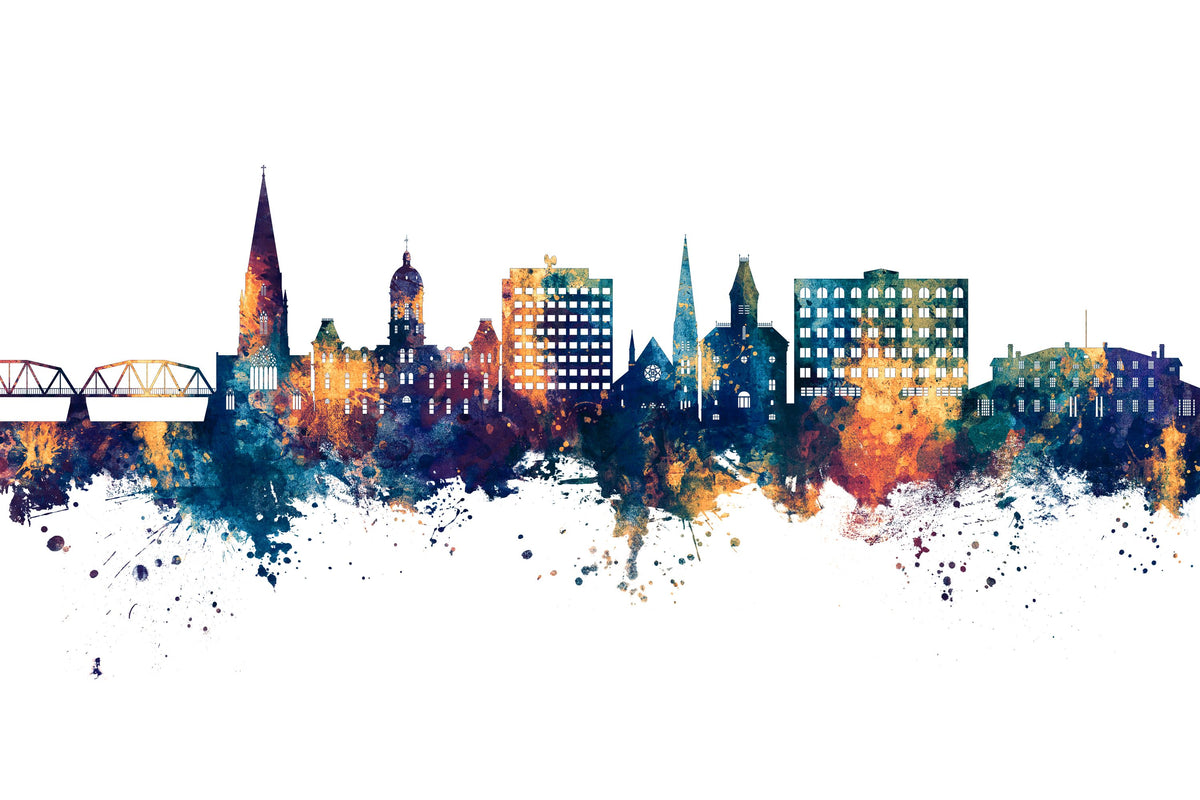 Fredericton Canada Skyline Blue & Bronze Mural Wallpaper - pure wallpaper artwork