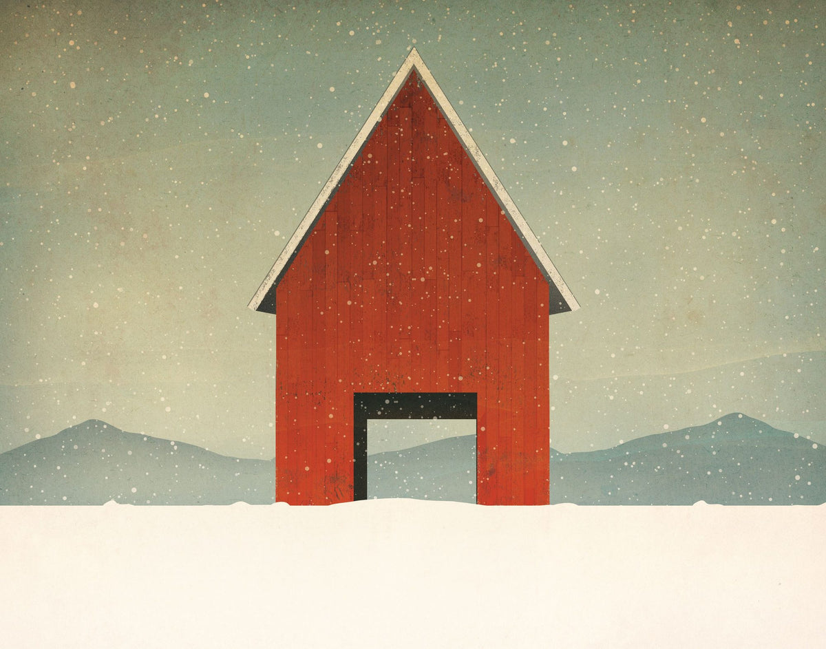 Red Barn Winter Mural Wallpaper - pure wallpaper artwork