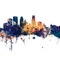 Minneapolis Minnesota Skyline Blue & Bronze Mural Wallpaper - pure wallpaper artwork