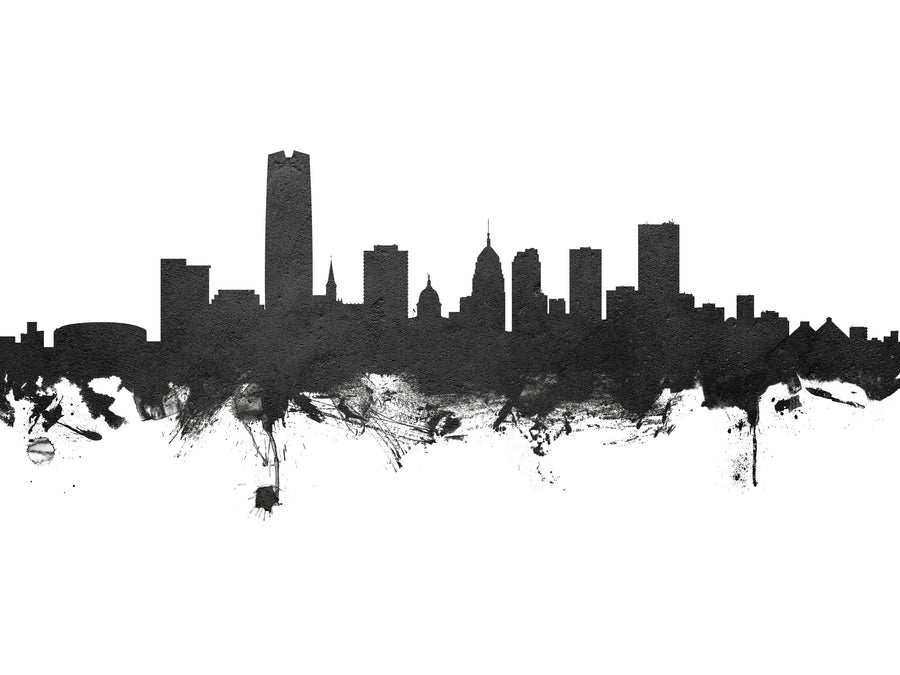 Oklahoma City Skyline Black & White Mural Wallpaper