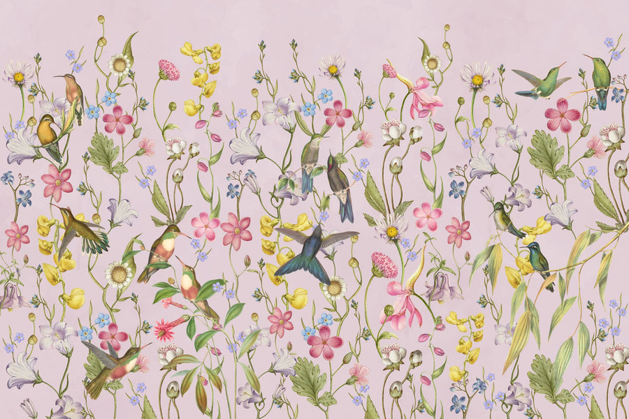 Bird Garden Dark Purple Mural Wallpaper