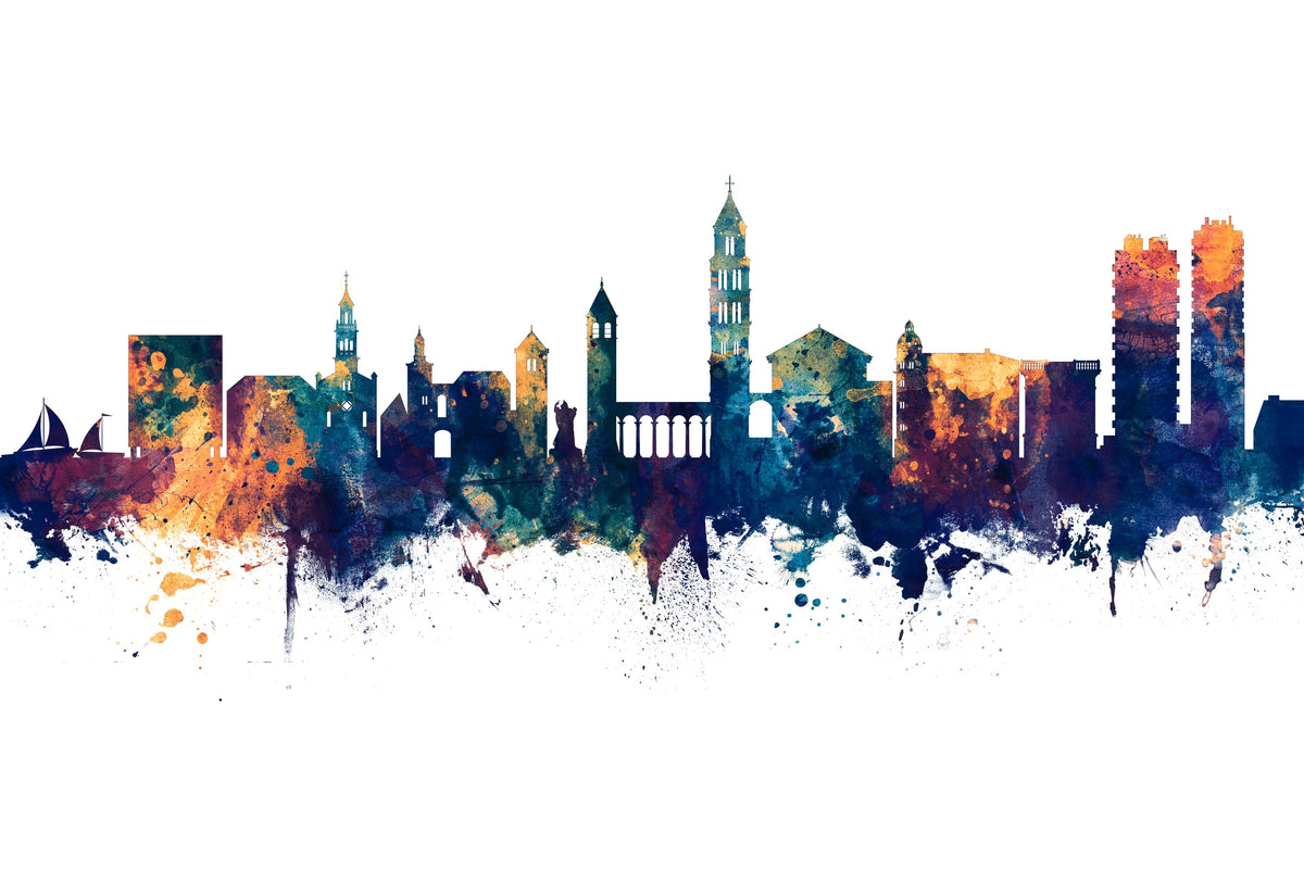 Split Croatia Skyline Blue & Bronze Mural Wallpaper - pure wallpaper artwork