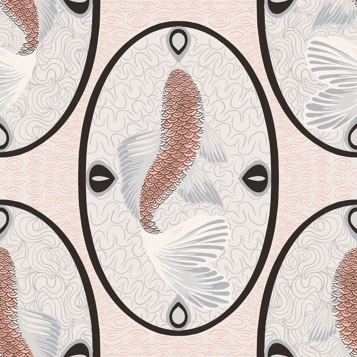 Koi Medallion, Peach Mural Wallpaper - pure wallpaper artwork