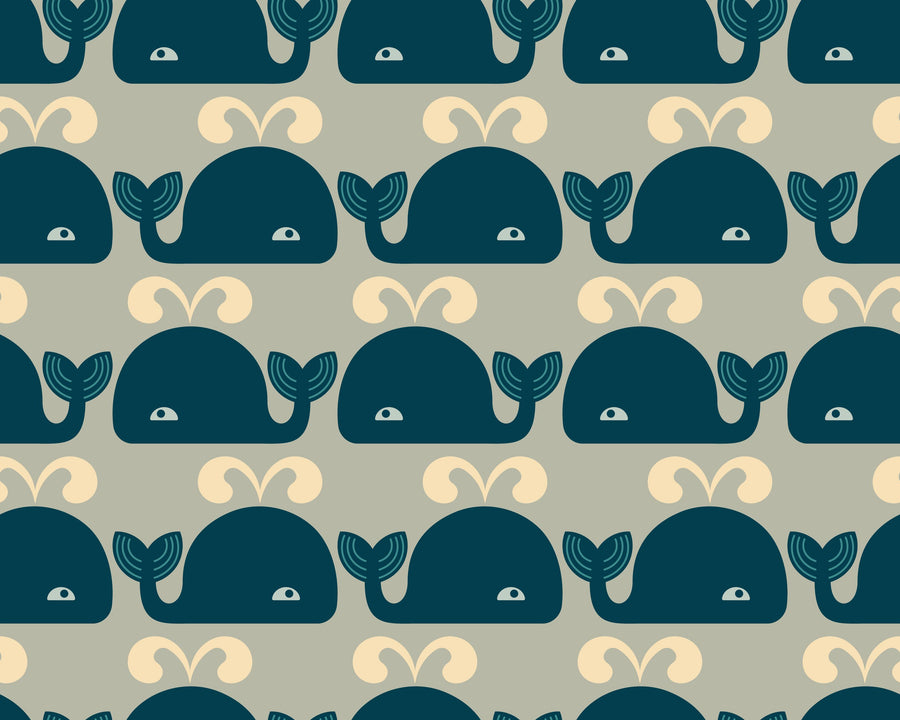 Wandering Whales, Teal Mural Wallpaper