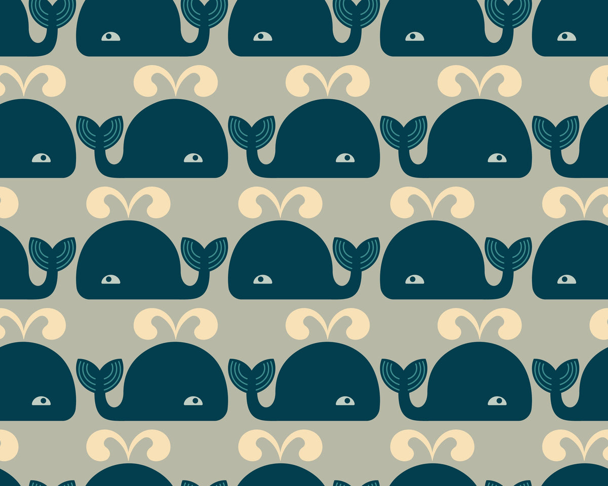 Wandering Whales, Teal Mural Wallpaper - pure wallpaper artwork