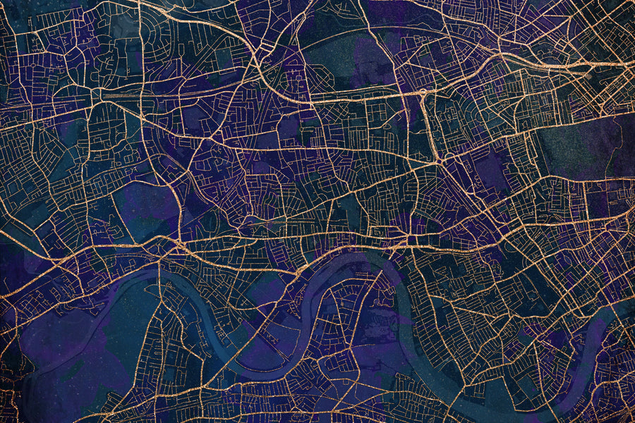 West London Blue & Gold Mural Wallpaper