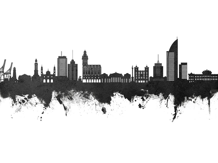 Montevideo Uruguay Skyline Black & White Mural Wallpaper